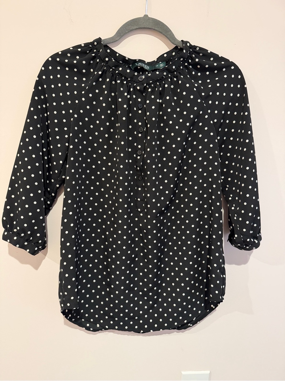 Lauren Ralph Lauren Black and White Polka Dot Peasant Blouse